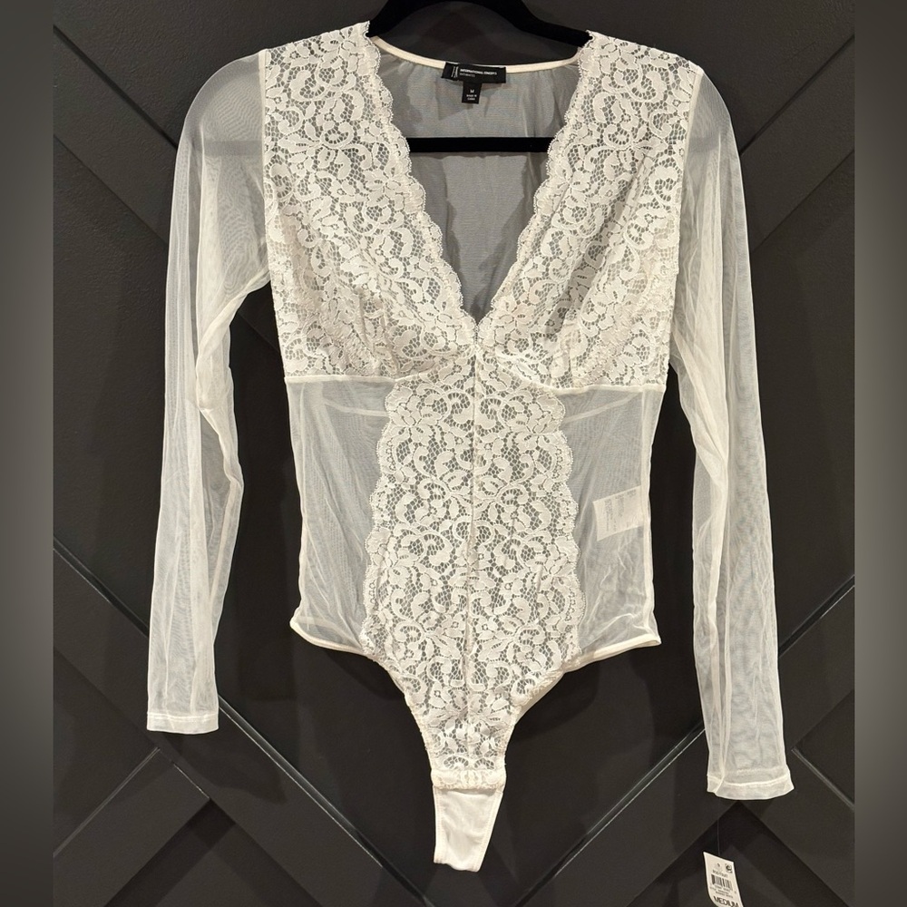 INC International Concepts White Lace Bodysuit